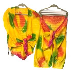 Dare Ware 2 PC Abstract Wrap Sarong Outfit Women's OS Cover Up Pool Cruise